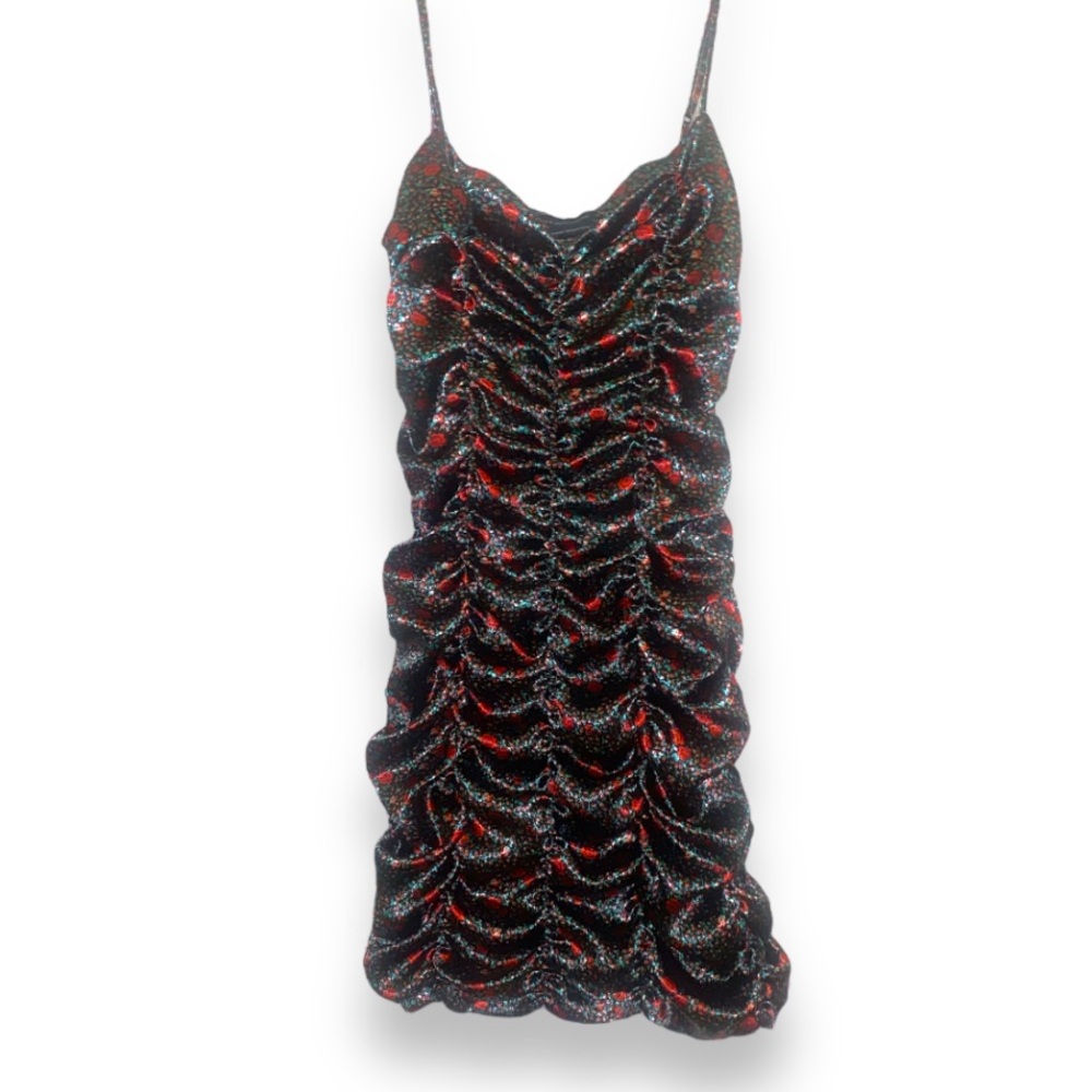 NWOT! UO URBAN OUTFITTERS Iris Satin Rose Print Ruched Cocktail Dress Small